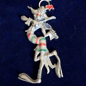 Vintage Peltro Cesellato A Mano Framed Pewter Clown Playing Cello Picture.